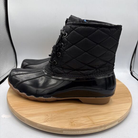 Olivia Miller Women’s Quilted Duck Boot Rain Booties Black Sz 9 Lace Up - Picture 2 of 7